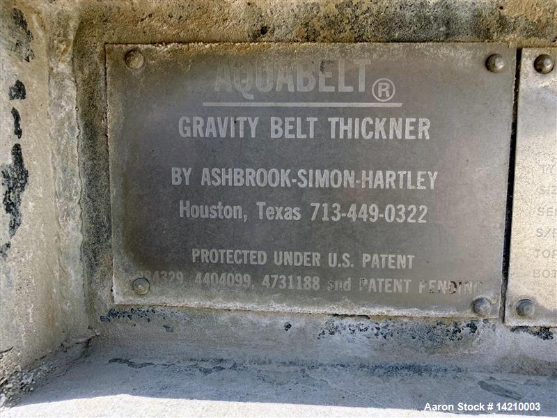 Used Ashbrook-Simon-Hartley Aquabelt Type AB Size 4 Gravity Belt Thickener for Municipal & Industrial Sludge