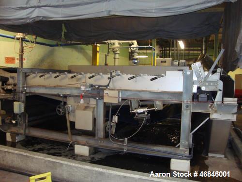 Used Ashbrook "Aquabelt" Gravity Belt Thickener, 3 Meter. Includes: steering assembly with hydraulic positioning unit and steering roller. Tensioning assembly with hydraulic cylinders, tensioning yok...