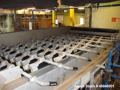 Used Ashbrook "Aquabelt" Gravity Belt Thickener, 3 Meter. Includes: steering assembly with hydraulic positioning unit and steering roller. Tensioning assembly with hydraulic cylinders, tensioning yok...
