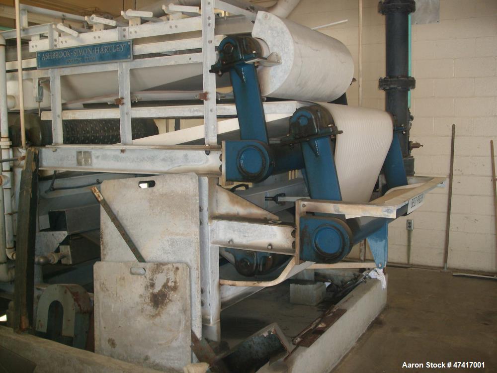 Used Ashbrook Simon Hartley Belt Filter Press. 1 Meter Belt, 0-80 gpm, MK II Klampress. Includes polymer system, conveyor, and several pumps.