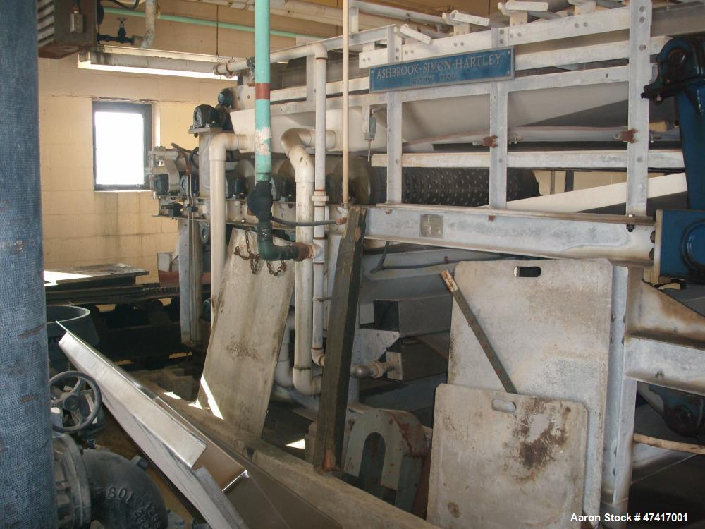 Used Ashbrook Simon Hartley Belt Filter Press. 1 Meter Belt, 0-80 gpm, MK II Klampress. Includes polymer system, conveyor, and several pumps.