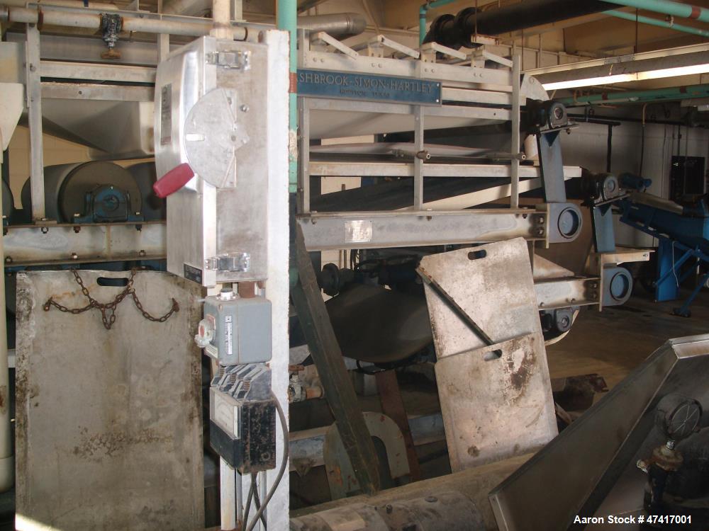 Used Ashbrook Simon Hartley Belt Filter Press. 1 Meter Belt, 0-80 gpm, MK II Klampress. Includes polymer system, conveyor, and several pumps.