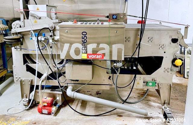 Used Voran Belt Press, Model EBP650, 304 Stainless Steel Construction. 650mm (25.59") Belt width. Capacity of 1.7 ton hourly production, 75% juice yield, 2-4 minutes contact time, 35-71 in/min belt s...
