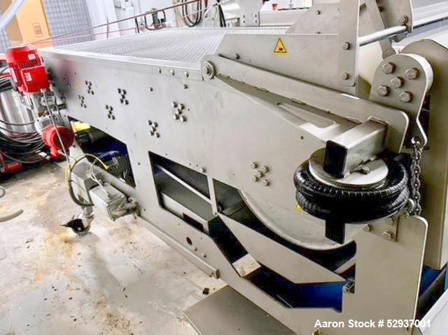 Used Voran Belt Press, Model EBP650, 304 Stainless Steel Construction. 650mm (25.59") Belt width. Capacity of 1.7 ton hourly production, 75% juice yield, 2-4 minutes contact time, 35-71 in/min belt s...