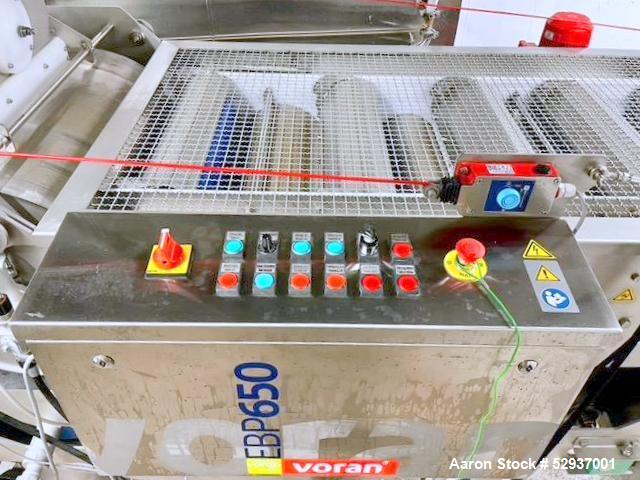 Used Voran Belt Press, Model EBP650, 304 Stainless Steel Construction. 650mm (25.59") Belt width. Capacity of 1.7 ton hourly production, 75% juice yield, 2-4 minutes contact time, 35-71 in/min belt s...
