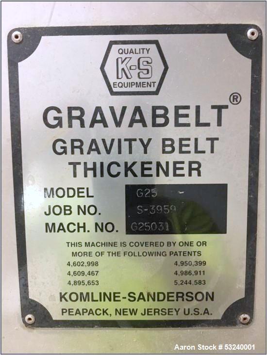 Komline Sanderson Gravabelt Gravity Belt Thickener, Model G25.