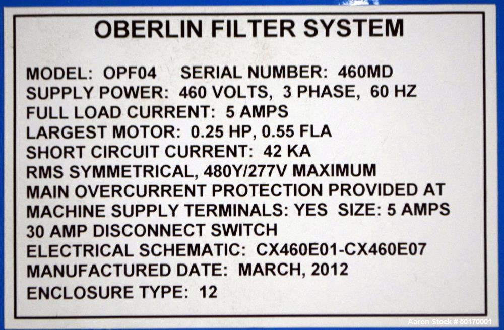 Used- Oberlin Automatic Pressure Filter, Model OPF-4.
