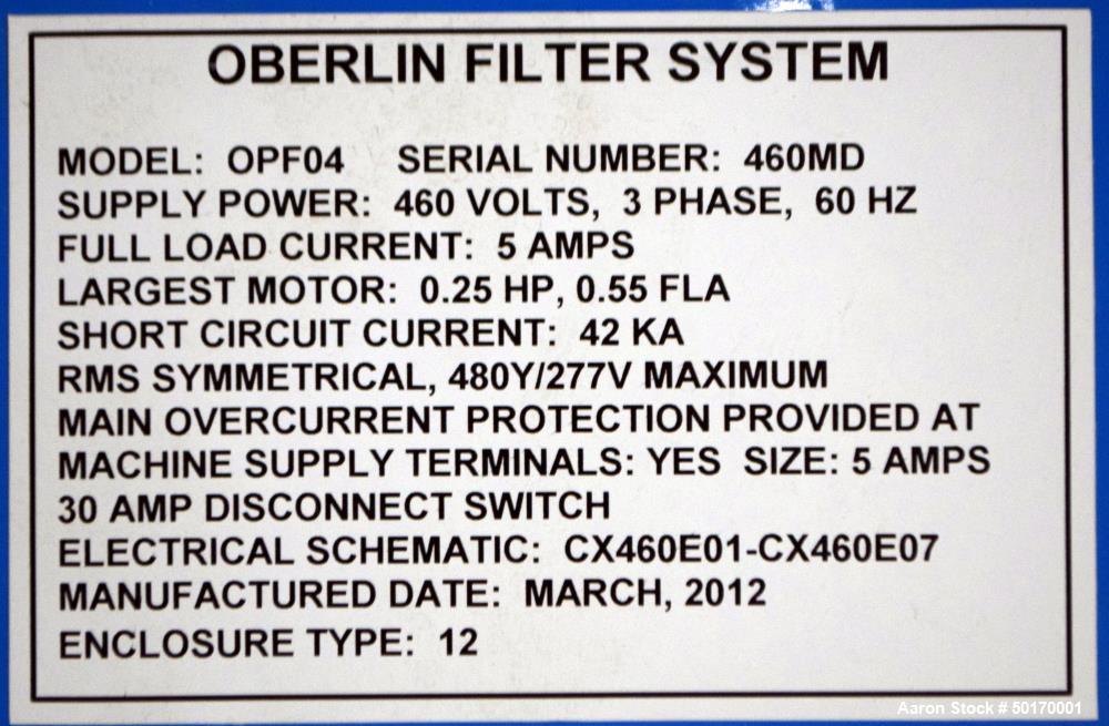 Used Oberlin Automatic Pressure Filter, Model OPF-4.