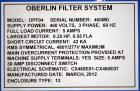 Used Oberlin Automatic Pressure Filter, Model OPF-4.