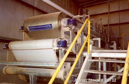 Used Ashbrook Belt Filter Press, Model KLAMPRESS 8/90. 1 Meter wide dewatering belt. Has stainless steel wetted parts and stainless steel screw conveyor. OAL 22'.