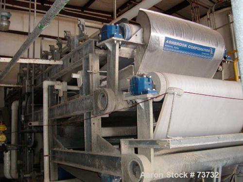 Used Ashbrook Belt Filter Press, Model KLAMPRESS 8/90. 1 Meter wide dewatering belt. Has stainless steel wetted parts and stainless steel screw conveyor. OAL 22'.