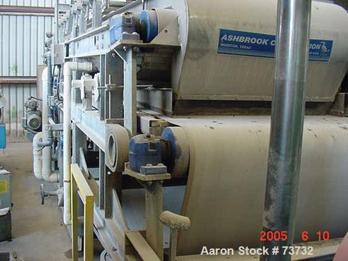 Used Ashbrook Belt Filter Press, Model KLAMPRESS 8/90. 1 Meter wide dewatering belt. Has stainless steel wetted parts and stainless steel screw conveyor. OAL 22'.