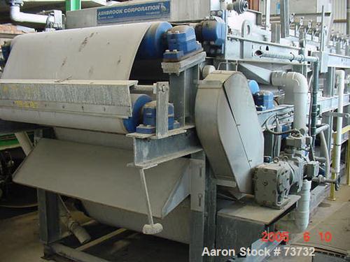 Used Ashbrook Belt Filter Press, Model KLAMPRESS 8/90. 1 Meter wide dewatering belt. Has stainless steel wetted parts and stainless steel screw conveyor. OAL 22'.