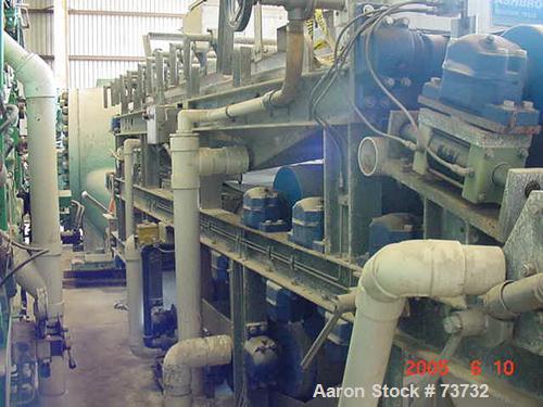 Used Ashbrook Belt Filter Press, Model KLAMPRESS 8/90. 1 Meter wide dewatering belt. Has stainless steel wetted parts and stainless steel screw conveyor. OAL 22'.
