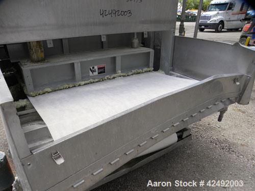 Used Oberlin Automatic Pressure Filter, Model OPF-12, Carbon Steel. 12 Square feet filter area. Approximate press area 36" x 48". End discharge. Cloth advance driven by a 1/4 hp, 3/60/230/460 volt, 1...