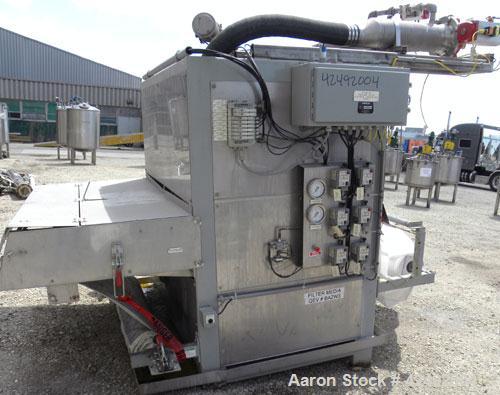 Used Oberlin Automatic Pressure Filter, Model OPF-12, Carbon Steel. 12 Square feet filter area. Approximate press area 36" x 48". End discharge. Cloth advance driven by a 1/2 hp, 3/60/230/460 volt, 1...