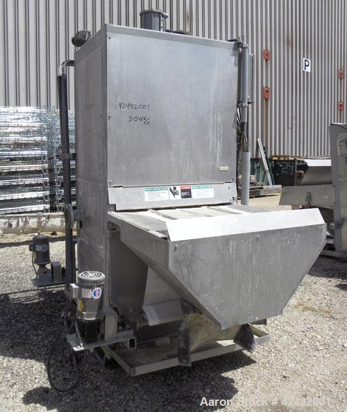 Used Oberlin Automatic Pressure Filter, Model OPF 4 Carbon Steel. 4 Square feet filter area. Approximate press area 24" x 28". End discharge. Cloth advance/roll up each driven by a 1/4 hp, 3/60/208-2...