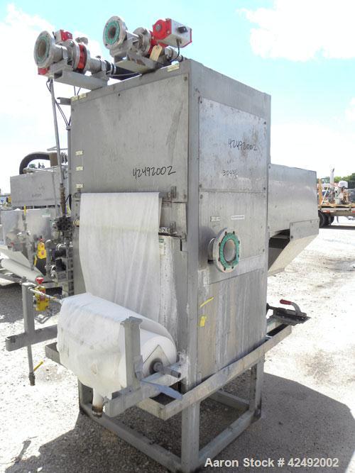 Used Oberlin Automatic Pressure Filter, Model OPF-4, Carbon Steel. 4 Square feet filter area. Approximate press area 24" x 28". End discharge. Cloth advance driven by a 1/4 hp, 3/60/230/460 volt, 114...