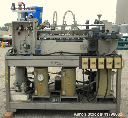 Used Pannevis RT Pilot Horizontal Vacuum Filter. Approximate 0.1 square meter (1.0 square foot) filtration area. Polypropylene /316 stainless steel construction. 8’’ wide x 62’’ long cloth belt, driv...