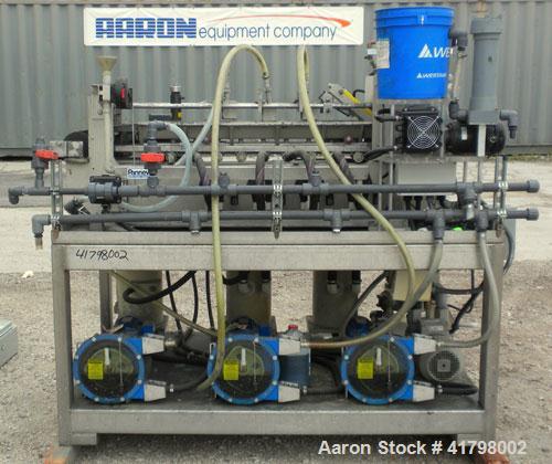 Used Pannevis RT Pilot Horizontal Vacuum Filter. Approximate 0.1 square meter (1.0 square foot) filtration area. Polypropylene /316 stainless steel construction. 8’’ wide x 62’’ long cloth belt, driv...