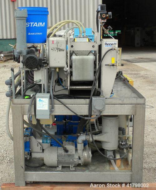 Used Pannevis RT Pilot Horizontal Vacuum Filter. Approximate 0.1 square meter (1.0 square foot) filtration area. Polypropylene /316 stainless steel construction. 8’’ wide x 62’’ long cloth belt, driv...