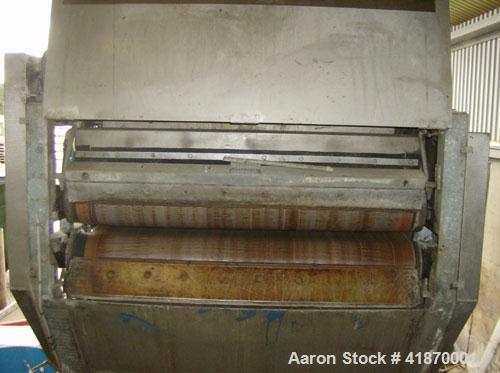 Used Saltec CP 1200 F Belt Press. 47" (1200 mm) width, 2.2 hp/1.65 kW motor, HP air cylinder max 145 psi (10 bar), capacity 320-500 cubic feet/hour (9-14 m3/h).