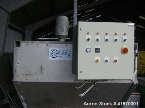 Used Saltec CP 1200 F Belt Press. 47" (1200 mm) width, 2.2 hp/1.65 kW motor, HP air cylinder max 145 psi (10 bar), capacity 320-500 cubic feet/hour (9-14 m3/h).
