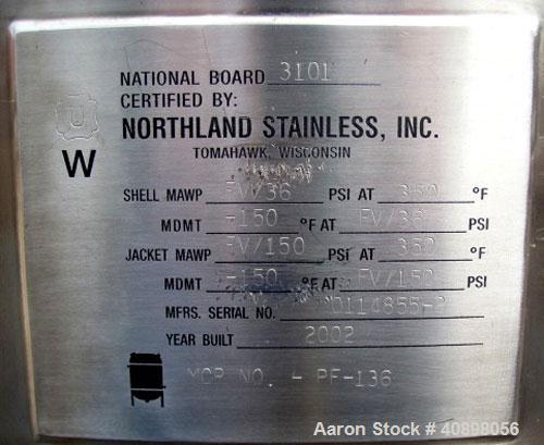 Used Northland Stainless 48" Nutsche Filter. Stainless steel construction, 48" diameter x 24" deep chamber, rated 36 psi and full vacuum at 350 F internal, jacketed for 150 psi and full vacuum at 350...