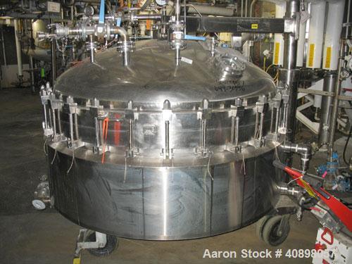 Used Northland 48" Nutsche Filter. Stainless steel construction, 48" diameter x 24" deep chamber, rated 35 psi and full vacuum at 350 F internal, jacketed for 75 psi at 350 F, removable perforated bo...