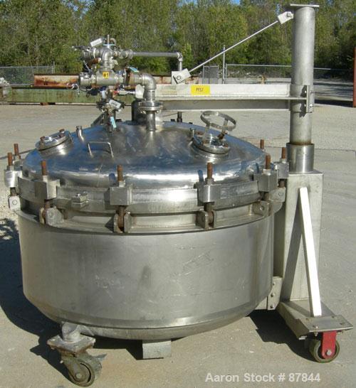 USED: Apache Stainless portable pressure Nutsche type filter, approximately 1.5 square meter, 316L stainless steel. Approximately 54" diameter x 27" straight side. Dish bolt on top, dish bottom. Inte...