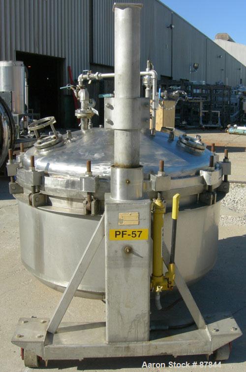 USED: Apache Stainless portable pressure Nutsche type filter, approximately 1.5 square meter, 316L stainless steel. Approximately 54" diameter x 27" straight side. Dish bolt on top, dish bottom. Inte...