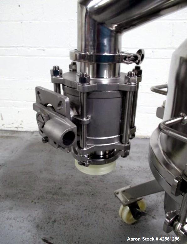 Used Aurora 0.1 Square Meter Nutsche Filter, Model A-14X-C. Hastelloy C22 construction, rated atmospheric and full vacuum at 212 f internal, jacketed for 50 psi at 212 f, removable bottom plate, top ...
