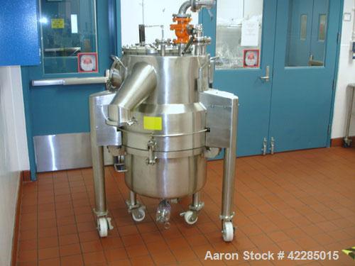 Used Aurora Filters Halar Lined Nutsche Style Filter, model A26-H, stainless steel. Filtration area 0.34 square meter. Cake thickness 3/4’’ to 6’’ maximum, cake volume 52 liters maximum, slurry depth...