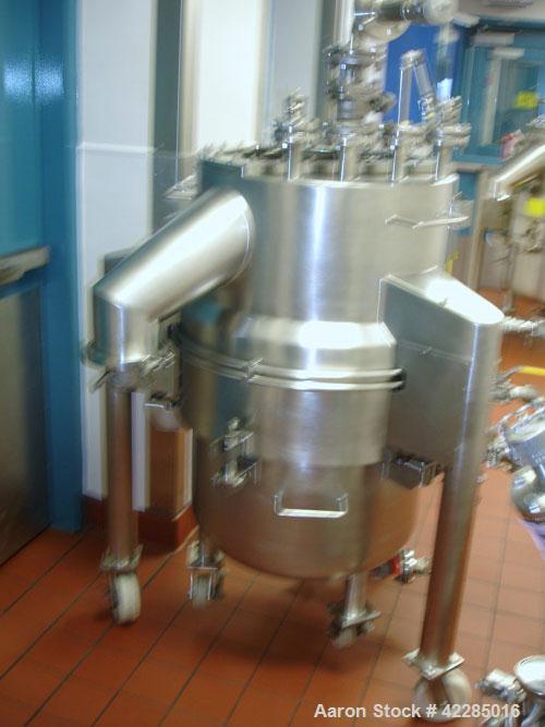 Used Aurora Filters Nutsche Style Filter, model A26UF, stainless steel. Filtration area 0.34 square meter. Cake thickness 3/4’’ to 6’’ maximum, cake volume 52 liters maximum, slurry depth 12’’ maximu...