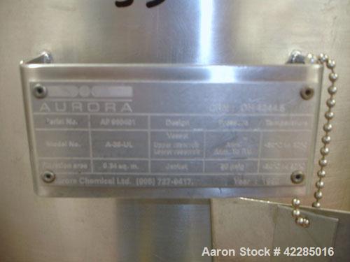 Used Aurora Filters Nutsche Style Filter, model A26UF, stainless steel. Filtration area 0.34 square meter. Cake thickness 3/4’’ to 6’’ maximum, cake volume 52 liters maximum, slurry depth 12’’ maximu...