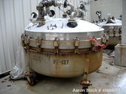 Used Baeuerle & Morris 72'' Nutsche Filter. Stainless steel construction, 72" diameter x 24" deep, rated 75 psi and full vacuum at 250 F internal, bolted removable top, perforated plate, serial #2582...