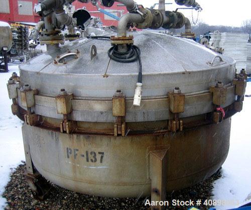 Used Baeuerle & Morris 72'' Nutsche Filter. Stainless steel construction, 72" diameter x 24" deep, rated 75 psi and full vacuum at 250 F internal, bolted removable top, perforated plate, serial #2582...