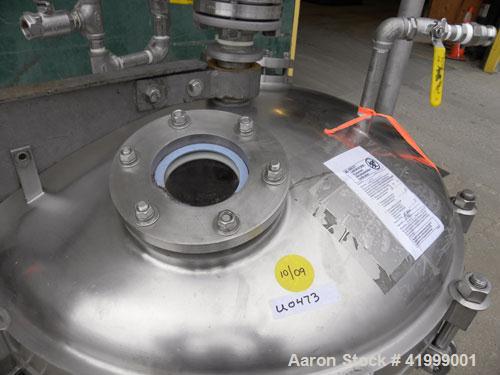 Used Chicago Boiler Company Manual Nutsche Style Filter, approximately 0.5 square meter, 316 stainless steel, vertical. 36" diameter x 24" deep, dished bolt on top with davit arm, dished bottom. Inte...