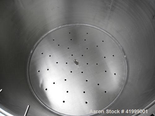 Used Chicago Boiler Company Manual Nutsche Style Filter, approximately 0.5 square meter, 316 stainless steel, vertical. 36" diameter x 24" deep, dished bolt on top with davit arm, dished bottom. Inte...