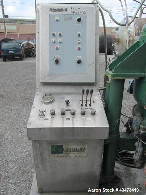 Used 3V Cogeim Glass Lined Nutsche Filter, 0.38 Square Meter, Type FPP PILOTA SMALTATO. Approximately 700 mm inner vessel diameter. Internal rated 90 psi & Full Vacuum at 392 degrees F. Jacket rated ...