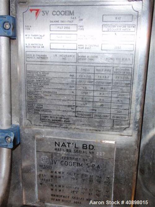 Used Cogeim Nutsche 3 square meter Filtro-Dry agitated Nutsche filter dryer, model FPP 300 TD/FM SIDE DISCHARGE, stainless steel construction, 4600 liter capacity, rated 3.45 bar (50 psi) and full va...
