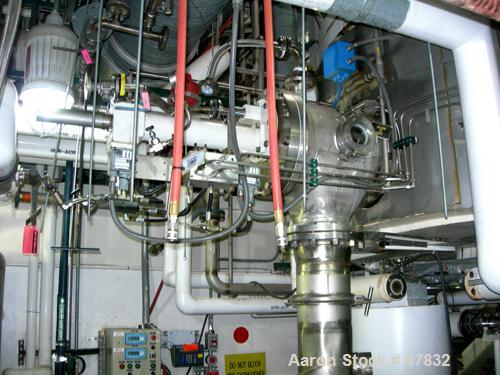 USED: Cogeim filter dryer, model FPP400DFF, 316L stainless steel product contact areas. Approximately 4 square meter. Internal rated FV/50 psi at 350 deg F, 304L stainless steel 1/2 pipe coil jacket ...