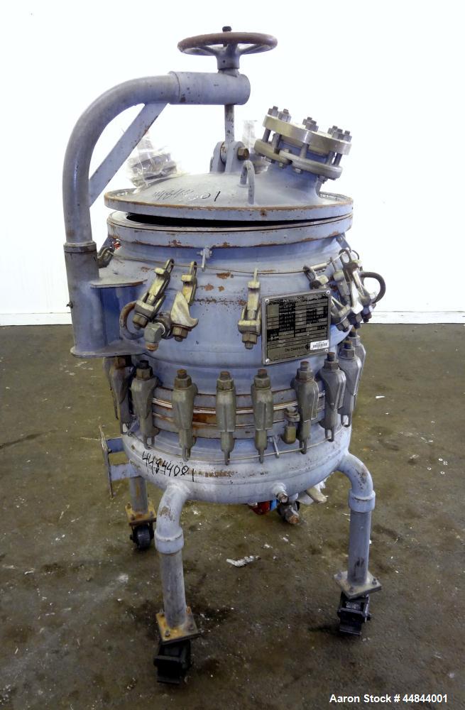 Used De Dietrich Glass Lined Pressure Nutsche Filter, Approximate 0.28 Square Meter, 3008 Blue Glass. Approximate 23-5/8"  x 17" deep top section, bottom section approximate 6" straight side, dished ...