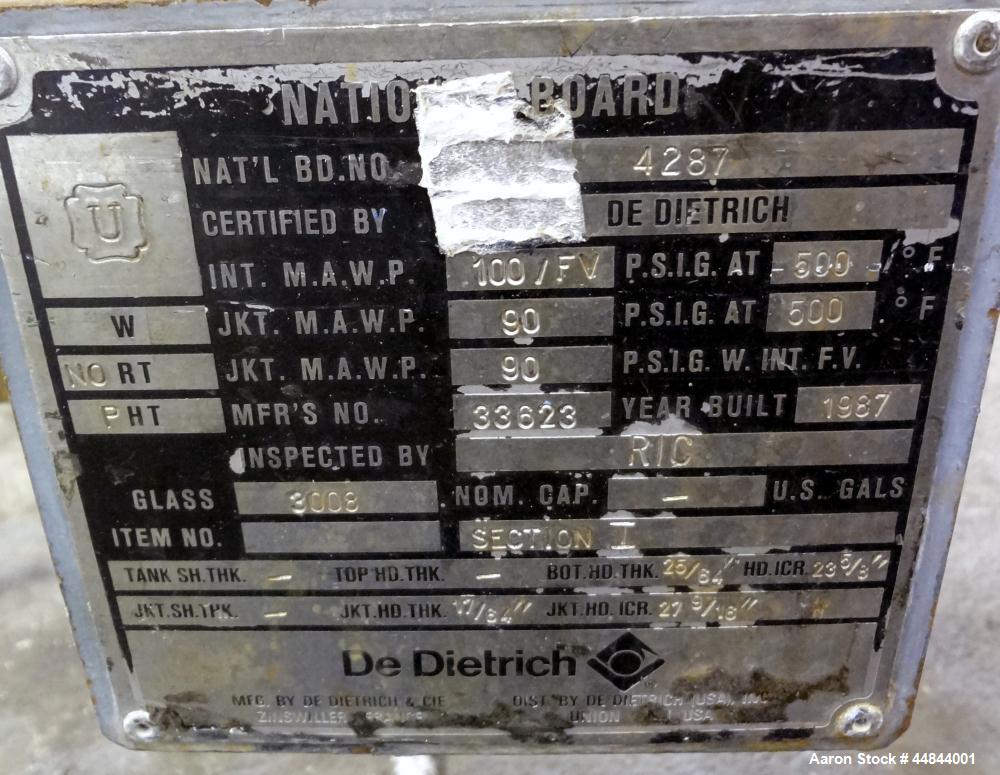 Used De Dietrich Glass Lined Pressure Nutsche Filter, Approximate 0.28 Square Meter, 3008 Blue Glass. Approximate 23-5/8"  x 17" deep top section, bottom section approximate 6" straight side, dished ...