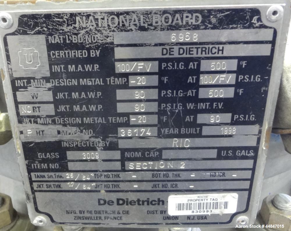 Used De Dietrich Glass Lined Pressure Nutsche Filter, Approximate 0.28 Square Meter, 3009 Blue Glass. Approximate 23-5/8" x 17" deep top section, bottom section approximate 6" straight side, dished b...