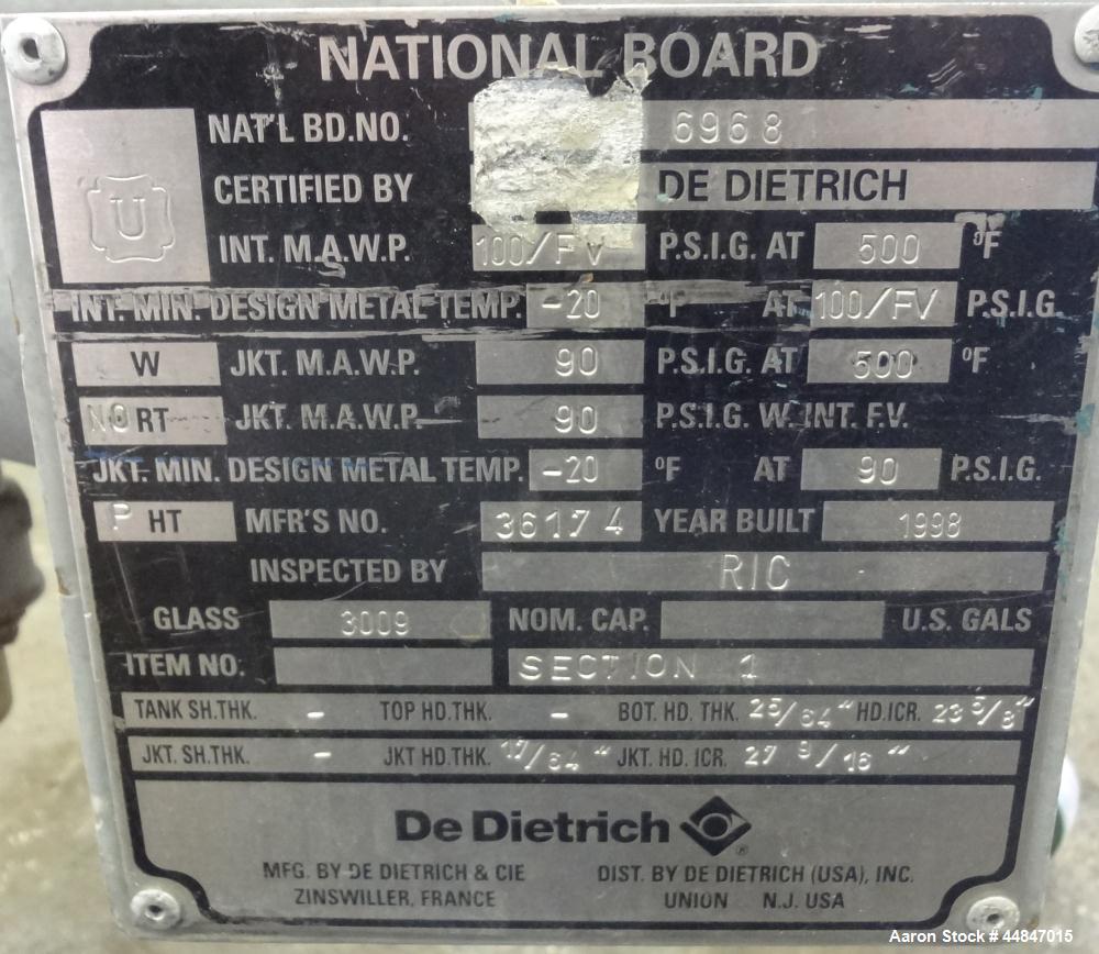 Used De Dietrich Glass Lined Pressure Nutsche Filter, Approximate 0.28 Square Meter, 3009 Blue Glass. Approximate 23-5/8" x 17" deep top section, bottom section approximate 6" straight side, dished b...