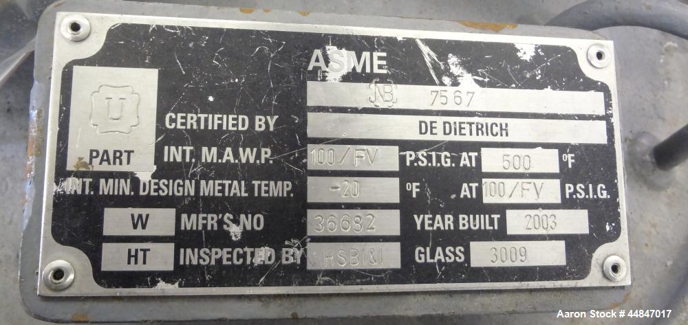Used DeDietrich Glass Lined Pressure Nutsche Filter
