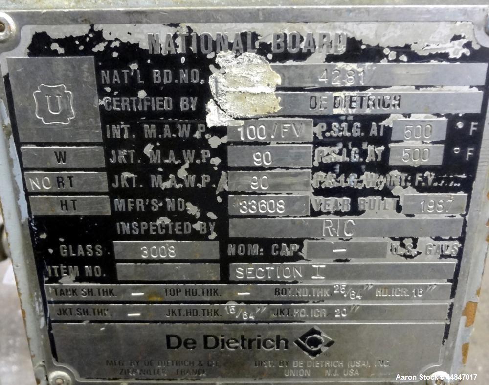 Used DeDietrich Glass Lined Pressure Nutsche Filter