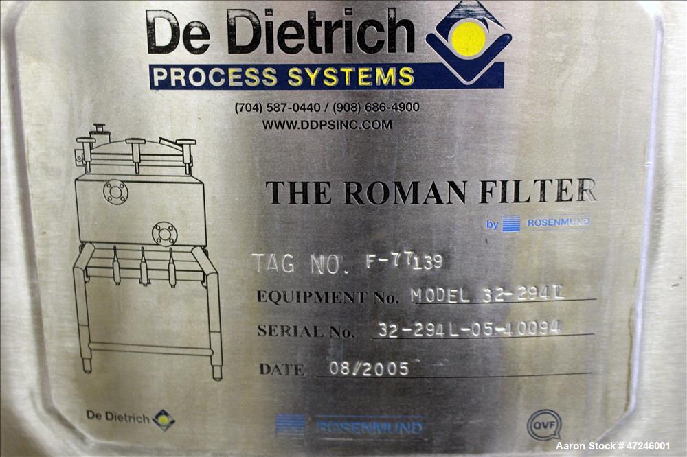 Used De Dietrich Rosenmund Nutsche Filter, Model 32-294L.