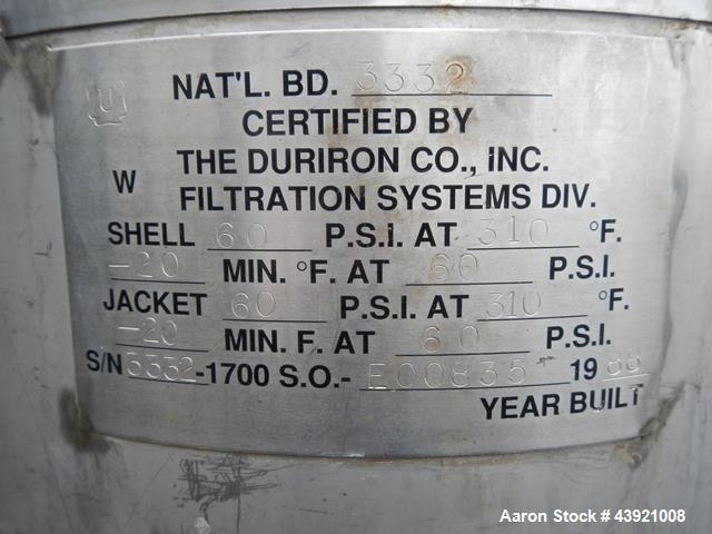 Used Stainless Steel Duriron Nutsche Filter